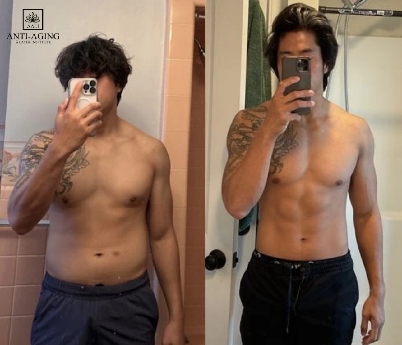 Before and after weight loss transformation of a men.