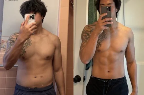 Before and after weight loss transformation of a men.